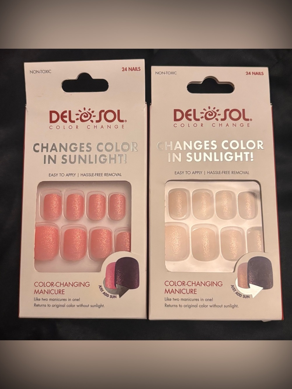 Del Sol Color-Changing Press-On Nails in Pink and Nude/Peach *NIB*